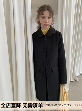 【清仓】UNRETRO 法式复古娃娃领双面毛呢大衣女小个子合身呢外套