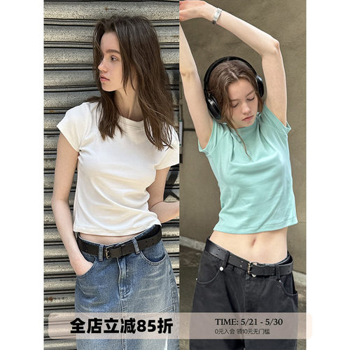 UNRETRO美式辣妹修身正肩短袖T恤