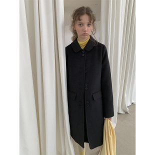 法式 UNRETRO 复古娃娃领双面毛呢大衣女小个子合身呢外套 清仓