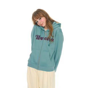 UNRETRO 复古设计感字母刺绣印花卫衣女秋冬宽松百搭休闲外套 美式