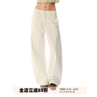 UNRETRO 美式基础简约梭织骑兵弯刀裤女宽松纯棉cleanfit休闲长裤
