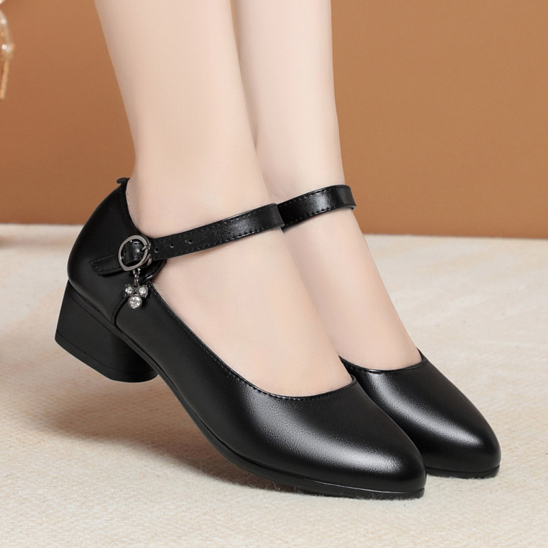 意尔康2026春季新款女单鞋正品真皮女鞋时尚休闲粗跟中跟软牛皮鞋