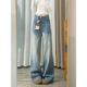 高腰显瘦百搭带钻直筒裤 美式 新款 女2026春季 子 复古烫钻阔腿牛仔裤