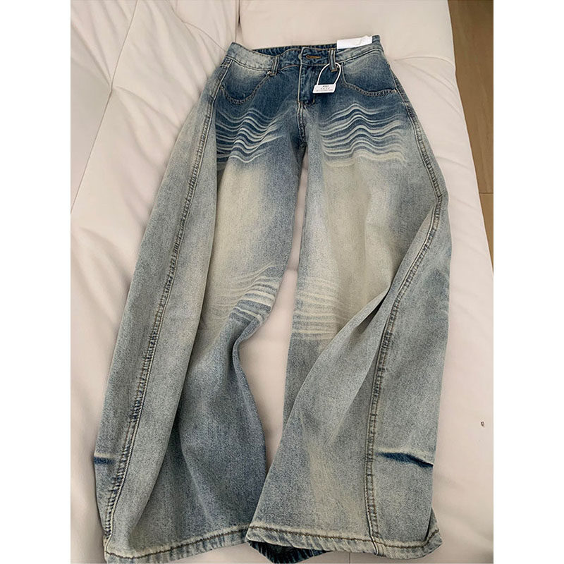 浅蓝色小个子阔腿牛仔裤女2025新款秋冬高腰宽松显瘦弯刀直筒裤子,女装/女士精品,牛仔裤,淘宝优惠券,粉丝福利购,淘宝优惠卷