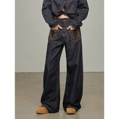 刺绣设计宽松显瘦百搭弯刀裤 美式 2026新款 女春季 子 复古阔腿牛仔裤