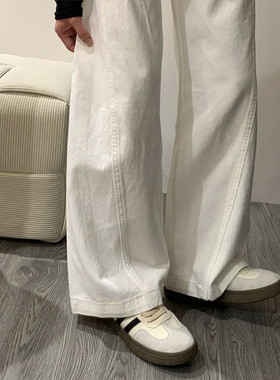 白色弯刀牛仔裤女2025春季新款高腰阔腿休闲显瘦直筒镰刀长裤子