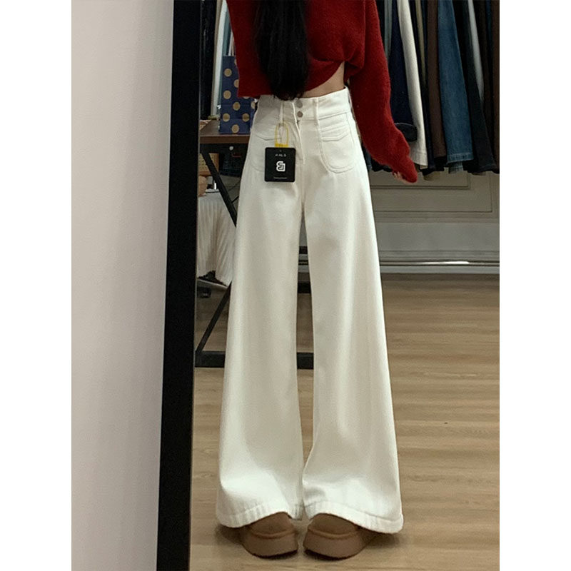 白色直筒牛仔裤女冬季加绒大码胖mm高腰梨型身材显瘦宽松阔腿裤子,女装/女士精品,牛仔裤,淘宝优惠券,粉丝福利购,淘宝优惠卷