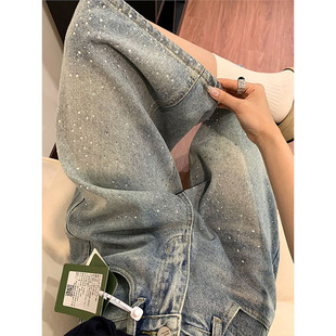满天星烫钻七分牛仔裤女夏季新款大码胖mm高腰宽松显瘦阔腿短裤