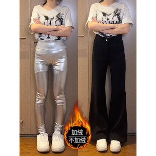 加绒胖mm显瘦梨型身材马蹄喇叭裤 黑色弹力微喇牛仔裤 子女2025冬季