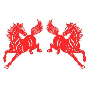 生肖马剪纸镂空窗花不干胶即时贴墙贴骏马贴纸防水PVC双面红 动物