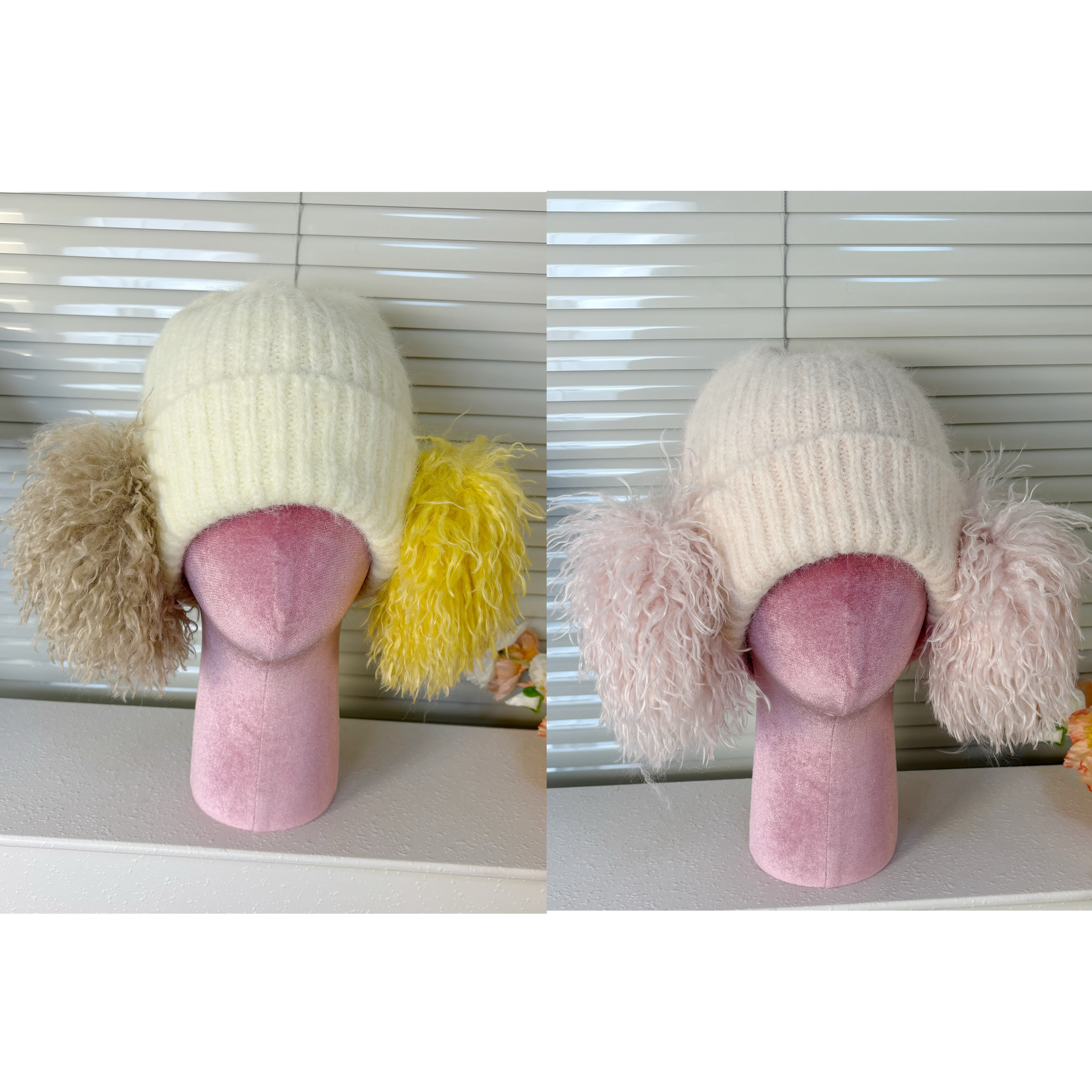 设计师款小众潮款正反大撞色毛线帽羊毛卷耳罩二合一针织冷帽