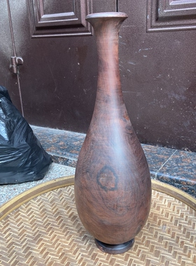 处理.老挝大红酸枝交趾黄檀花瓶实木雕刻花瓶摆件原木！沉水老料