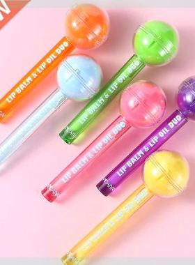 2 in 1 Cute Lollipop Lip Balm Lip gloss Moisturizer Candy