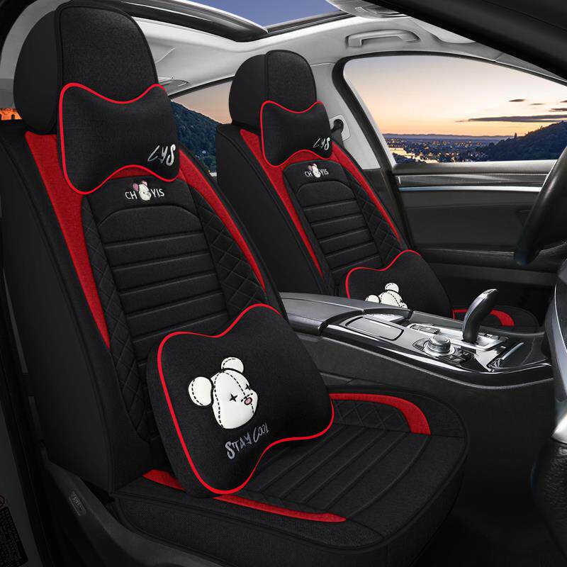 汽车坐垫四季通用秋冬新款全包围荞麦壳亚麻布艺座垫专车专用座套