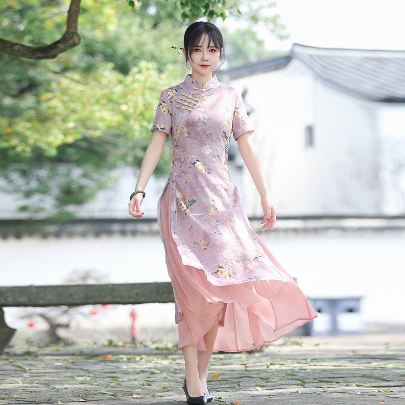 夏季新款奥黛旗袍连衣裙