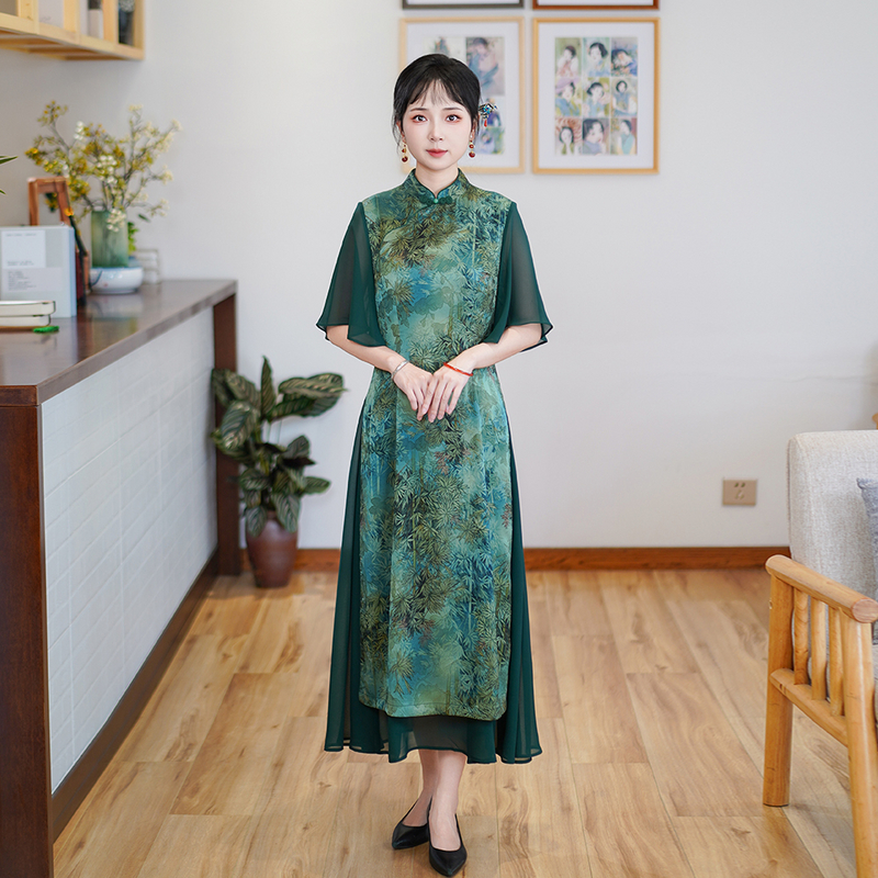 如意风奥黛旗袍中国风连衣裙收腰显瘦民国复古气质日常裙子24R655