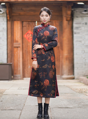 如意风新中式冬装旗袍年轻款秋冬旗袍长款旗袍加厚改良旗袍24R705