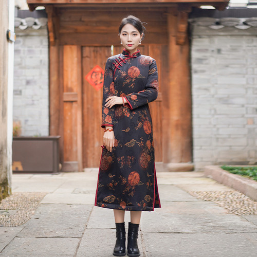 如意风新中式冬装旗袍年轻款秋冬旗袍长款旗袍加厚改良旗袍24R705