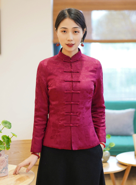 唐装冬款棉服女中国风冬季女装加厚保暖夹棉上衣小袄中式外套红色