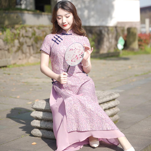 越南旗袍裙改良奥黛年轻款连衣裙