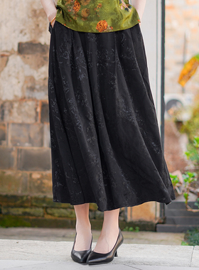 如意风夏季新款中国风半身裙女黑色新中式修身百搭长款裙子25R531