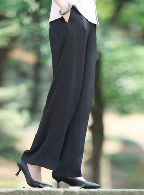 如意风夏季新款中国风黑色复古改良直筒裤新中式女装休闲裤24J153