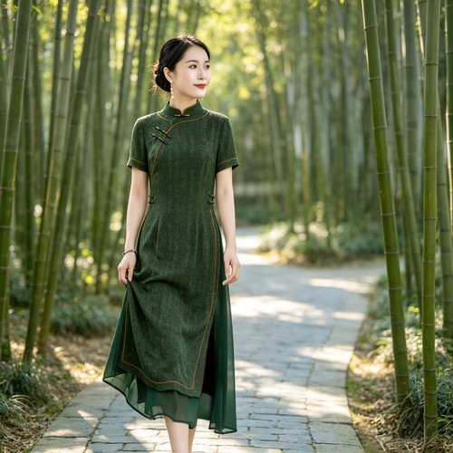 如意风2026夏季新款中国风奥黛旗袍档次收腰显瘦气质连衣裙26R726