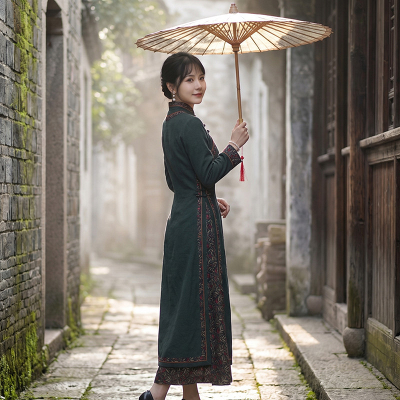 如意风2026新款中国风奥黛旗袍秋季大气收腰显瘦气质连衣裙26R719