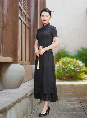 如意风夏季新款中国风奥黛旗袍连衣裙民国复古修身舒适裙子24R629