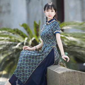 如意风奥黛旗袍气质新款改良版连衣裙夏季短袖修身显瘦长款裙子