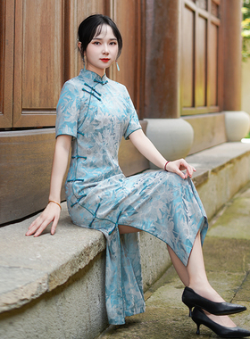 如意风夏季新款日常可穿显瘦复古民国大小姐风素色中式旗袍25R681