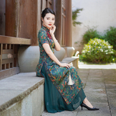 优雅中长款 民国复古改良旗袍裙女新中式 旗袍24F113 新款 如意风夏季