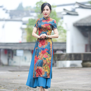 如意风改良旗袍裙夏季新款连衣裙女夏短袖盘扣气质年轻款中式长裙