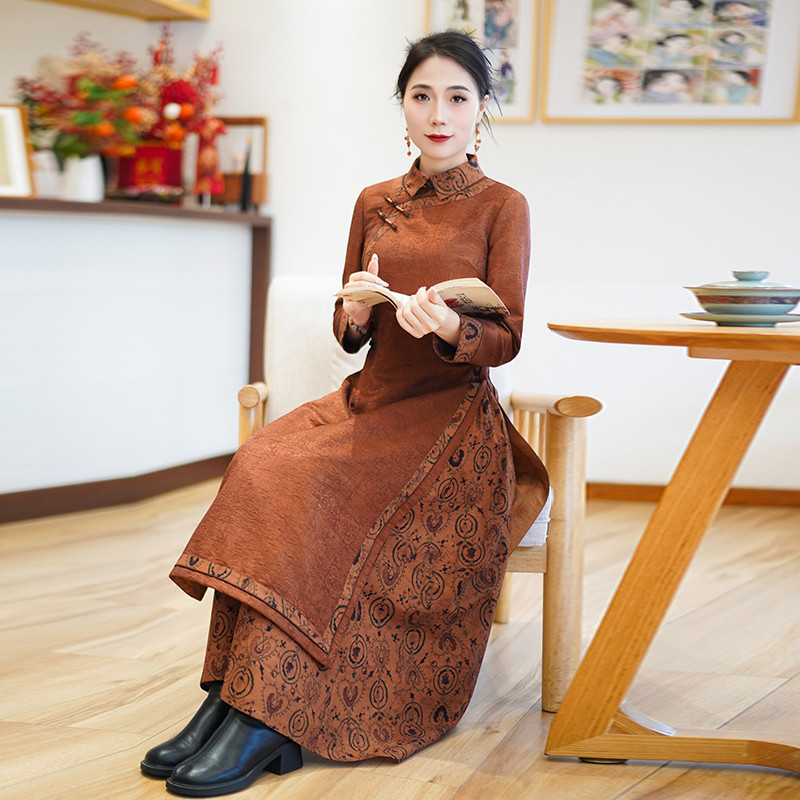 如意风新款端庄大气日常可穿民国大小姐风新中式奥黛旗袍女26R100