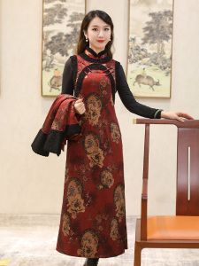 如意风改良旗袍两件套冬款加厚夹棉复古时尚高端时髦过年中式女装