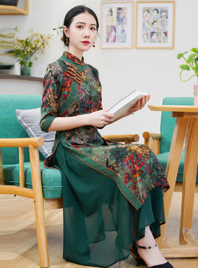 如意风奥黛旗袍中国风连衣裙女收腰显瘦民国复古气质日常裙23R150