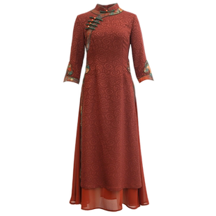 如意风奥黛新中式改良旗袍女收腰显瘦日常中国风高端连衣裙23R159