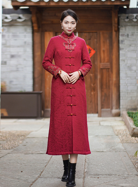 如意风新中式冬装旗袍长款喜妈妈中式礼服民国风气质连衣裙24J440