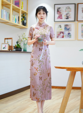 如意风夏季新款民国复古改良旗袍裙女新中式优雅中长款旗袍24J168
