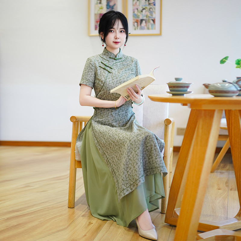 如意风中国风奥黛旗袍夏季新款收腰显瘦气质国风连衣裙26R709