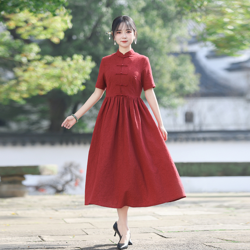 如意风新中式长款气质旗袍裙修身