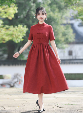 如意风改良旗袍裙女民国复古新中式优雅气质长款中国风女装24J110