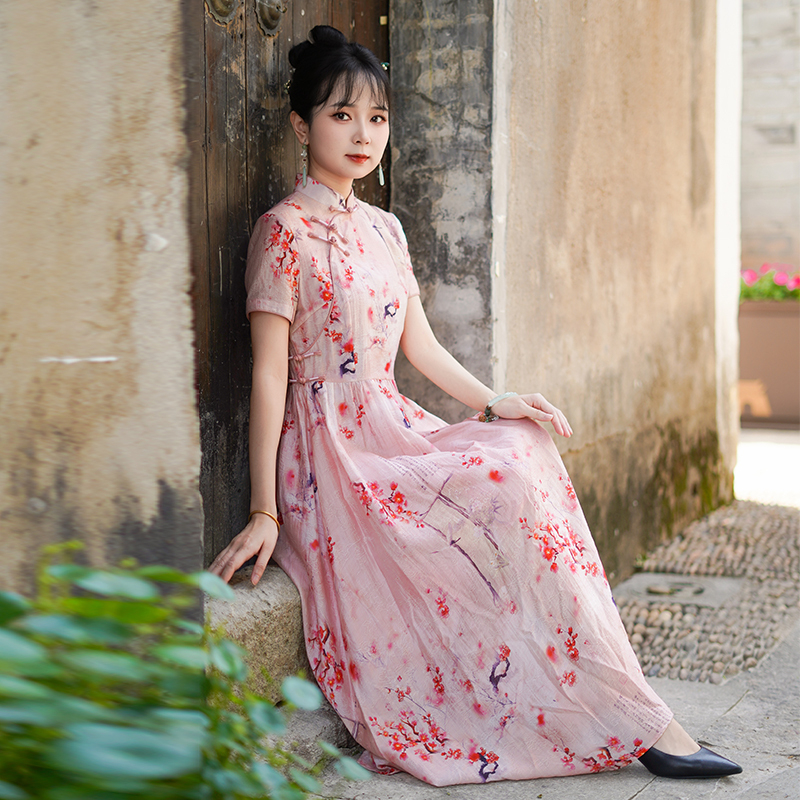 如意风夏季新款新中式连衣裙修身收腰漂亮长款奥黛送考旗袍25R626
