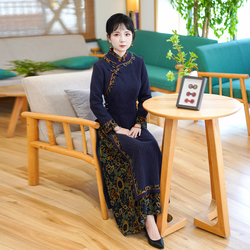 如意风奥黛旗袍中国风连衣裙女收腰显瘦复古气质女旗袍裙子24R641