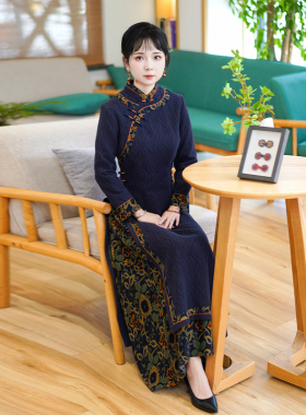 如意风奥黛旗袍中国风连衣裙女收腰显瘦复古气质女旗袍裙子24R641