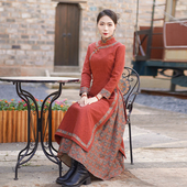 日常复古奥黛旗袍新款 婚宴礼服新中式 气质中长款 冬季 妈妈装 24J221