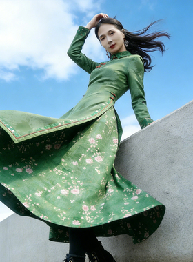 如意风中国风新款奥黛旗袍高级收腰显瘦气质女士长款连衣裙26R009