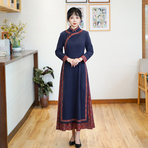 如意风奥黛旗袍中国风连衣裙女复古气质旗袍女款中国风裙子24R642