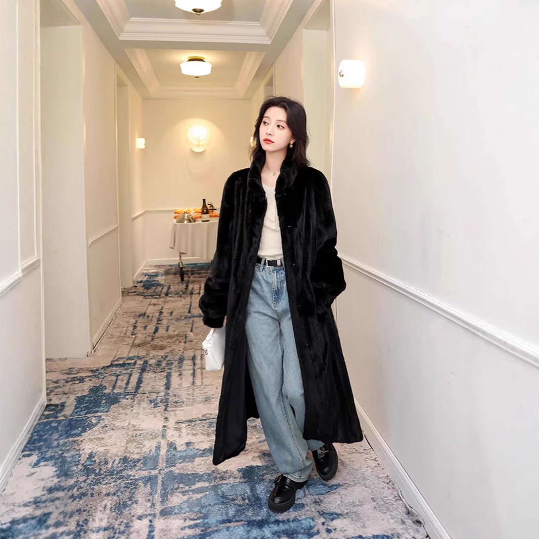 冬季新款防水貂大衣加厚宽松防貂绒皮毛一体中长款皮草外套女装潮