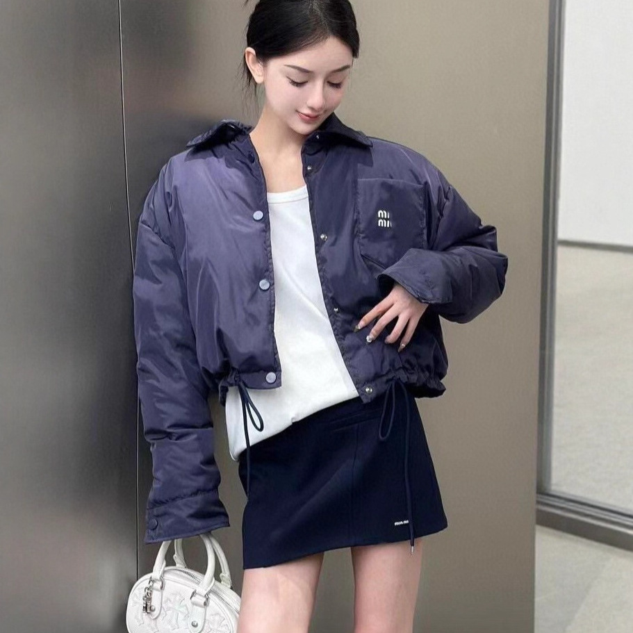 原版miu羽绒服女装小香风外套纯色立体口袋上衣秋冬加绒加厚外搭